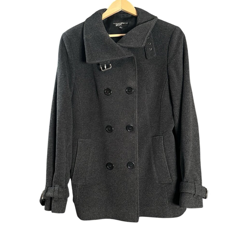 Black Rivet Wool Peacoat Womens 14 Gray Double Breasted Vintage 90s Y2K